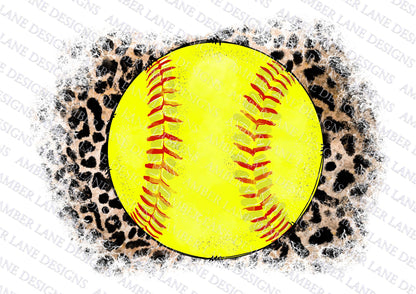 softball with leopard background