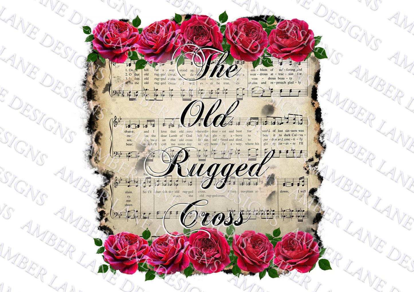 Old Rugged Cross hymn, with roses and leopard,png file only tumbler wrap