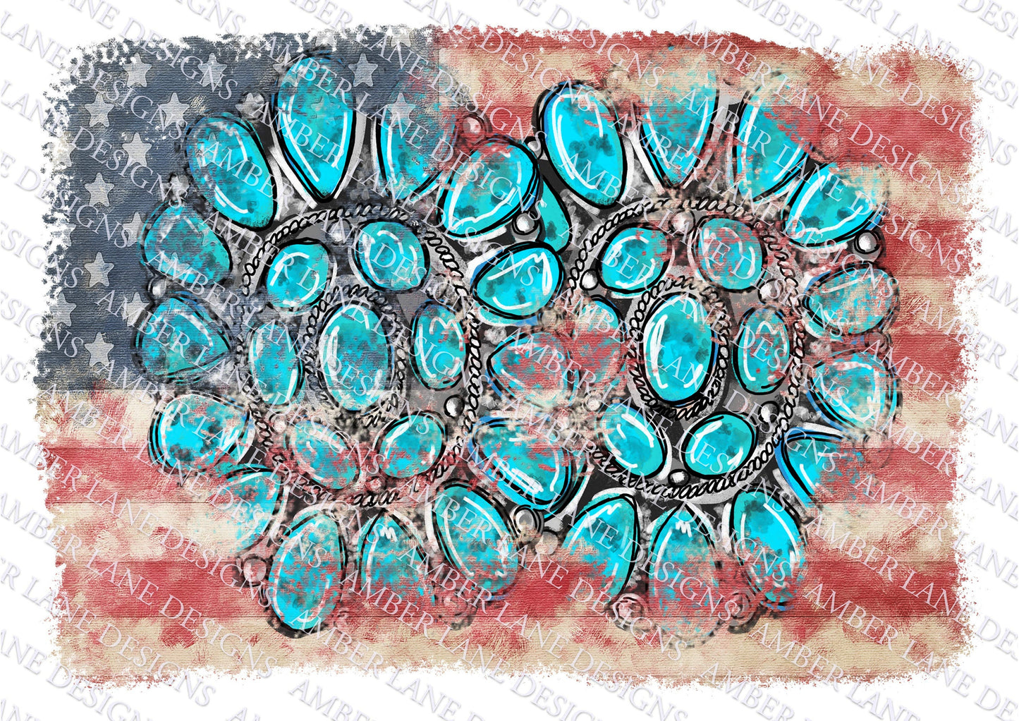 USA flag with Turquoise stones, western, grunge ,PNG file, tattered flag