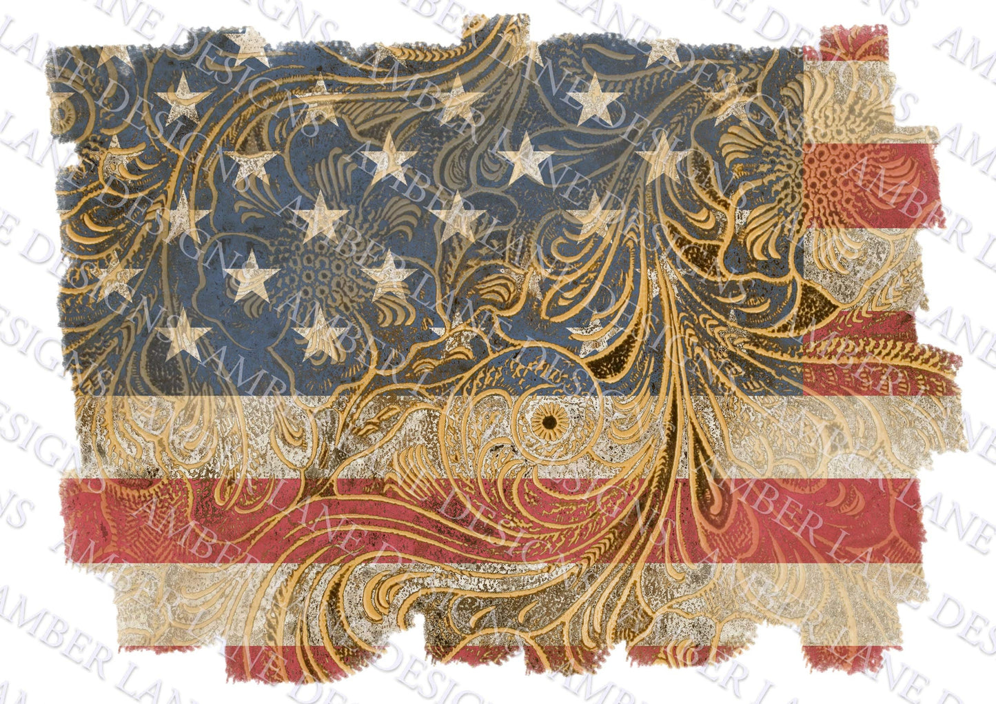 USA flag Distressed Tooled Leather, png file , (file only)