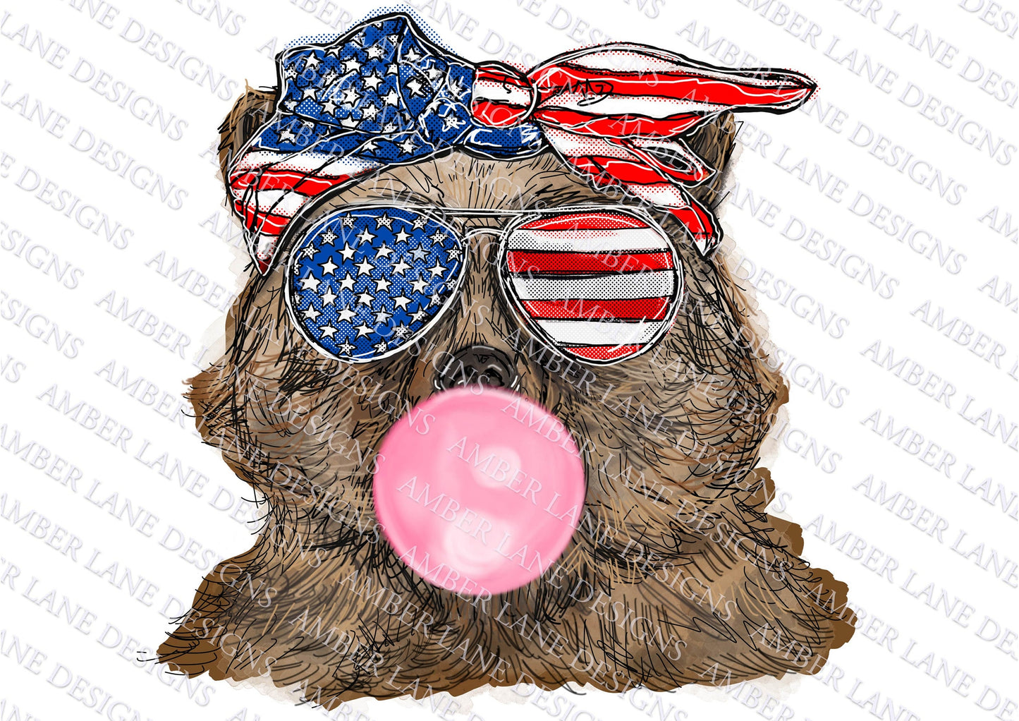 4th of July Grizzly Bear, Bubblegum PNG