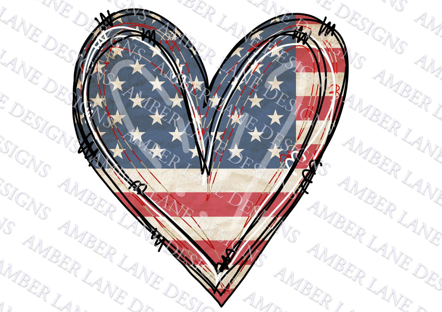 USA American Heart| Patriotic Flag,| 4th July | Watercolor PNG, Hand Drawn Sublimation