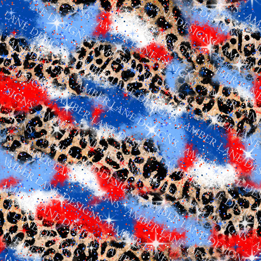 Fourth of July Leopard Paper, Hand Drawn, Seamless Version, PNG