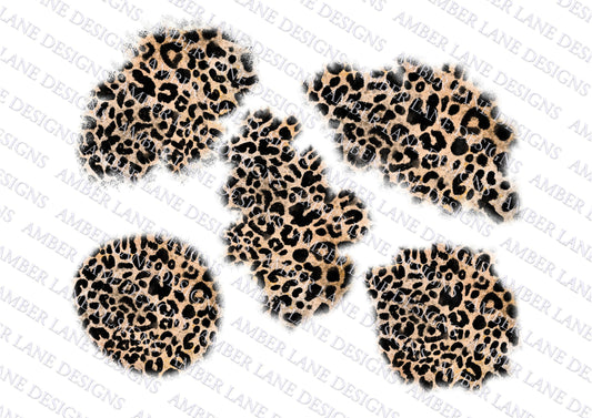 Leopard Distressed background patches, 5 png files, hand drawn