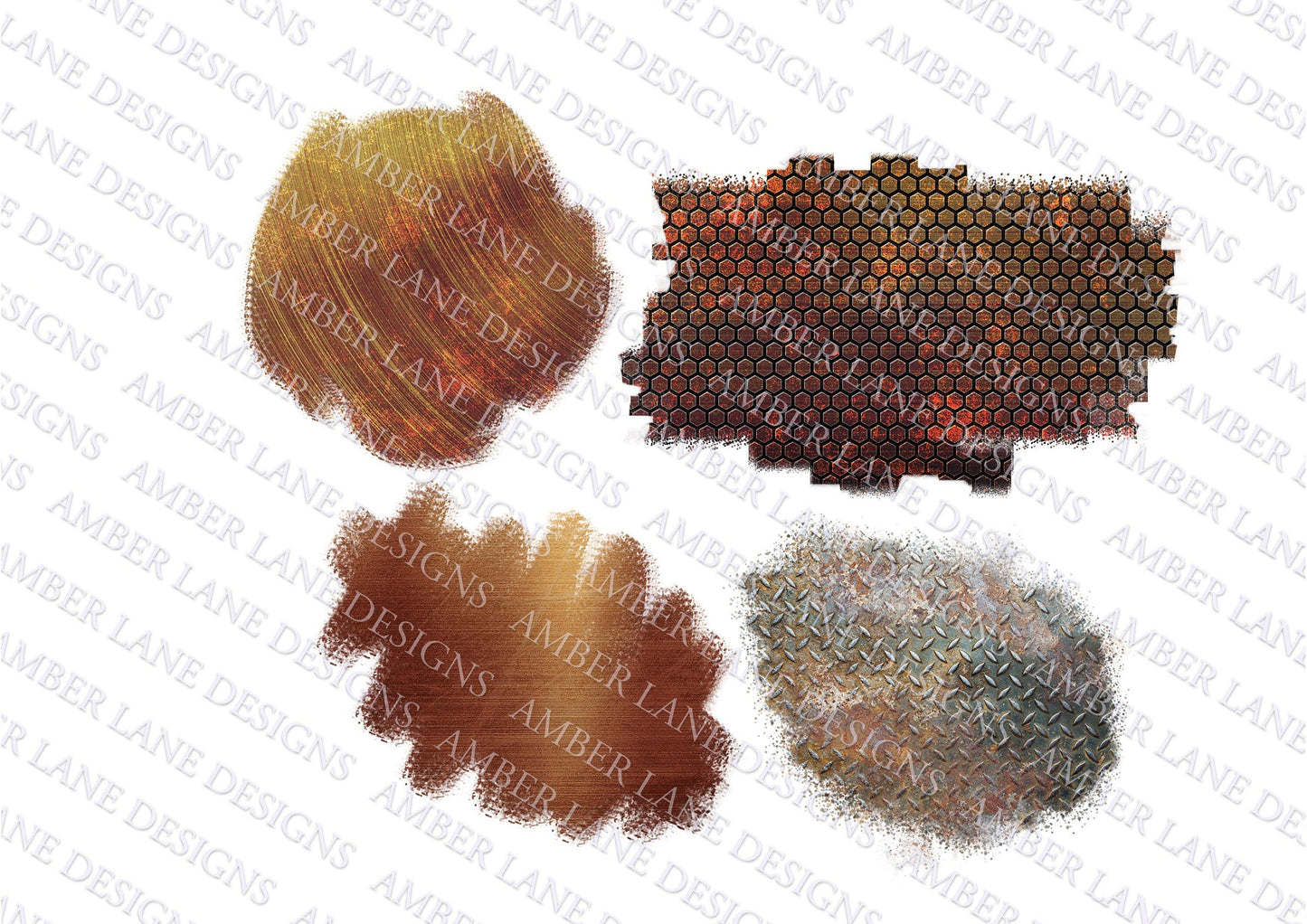 Rust and copper grunge texture metal patches, 4 png files
