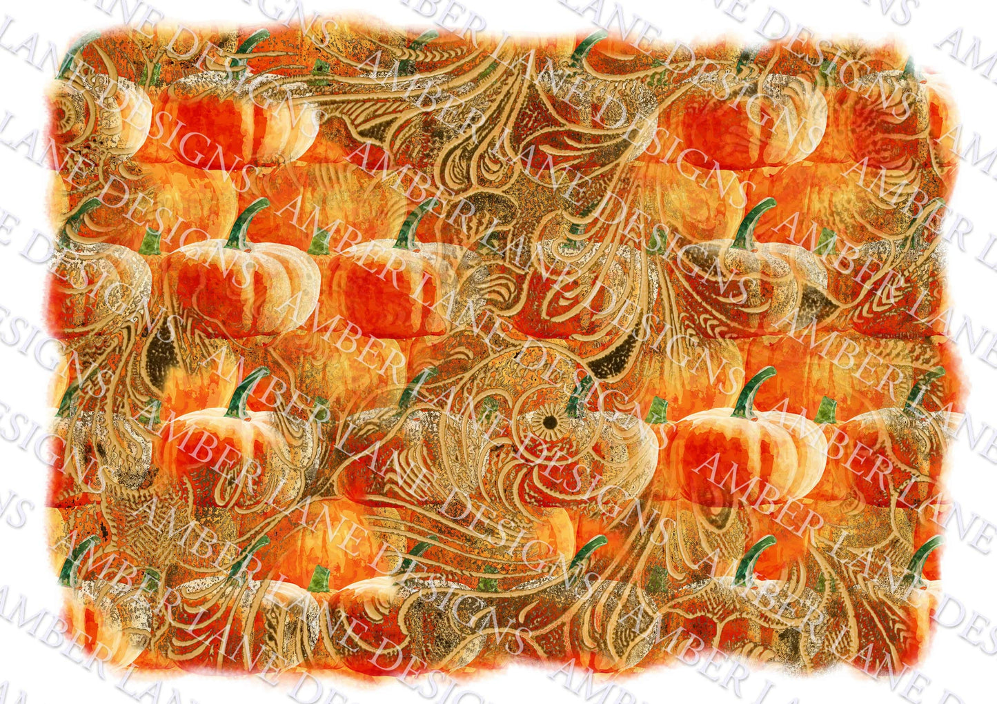 Pumpkins and tooled leather, Fall western frame,  Background, PNG file,