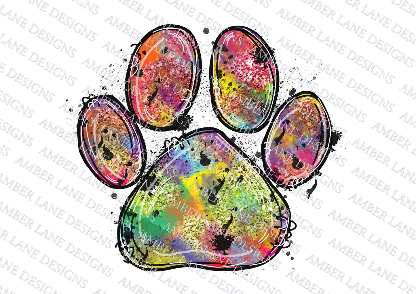 Rainbow Ink Pet paw print PNG, paw mark, pet png.