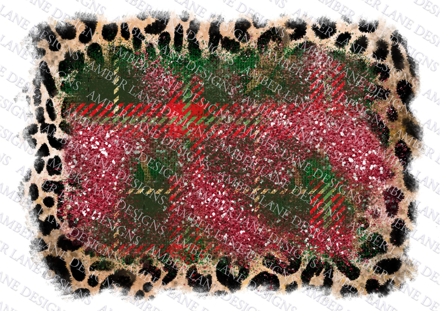 Christmas Leopard, red and green glitter festive frame,  png file