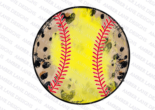 Softball with leopard, Watercolor Sublimation PNG Design