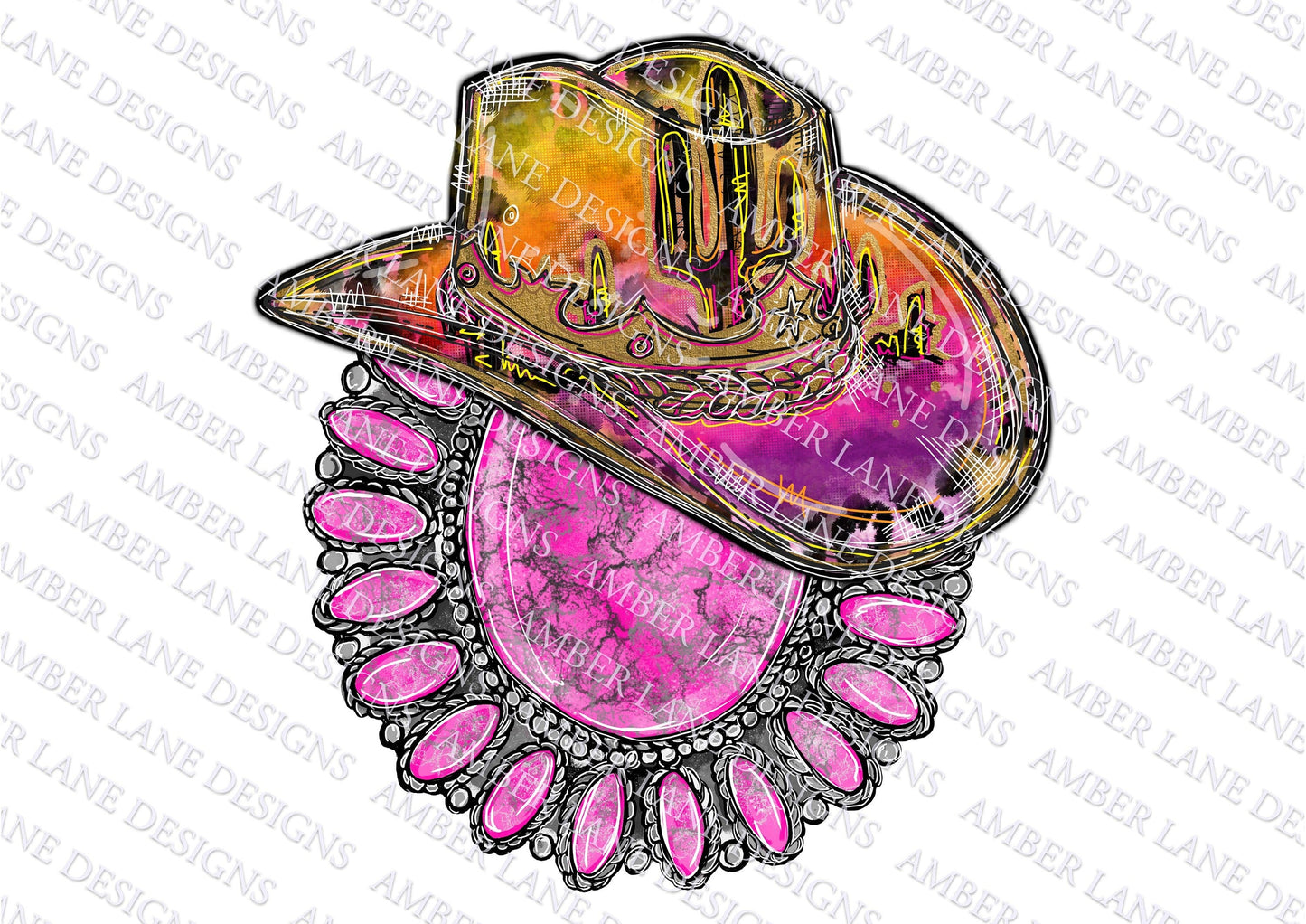 Pink Turquoise Western Gem Stone With Sunset cowboy hat png file  (file only) tumbler wrap