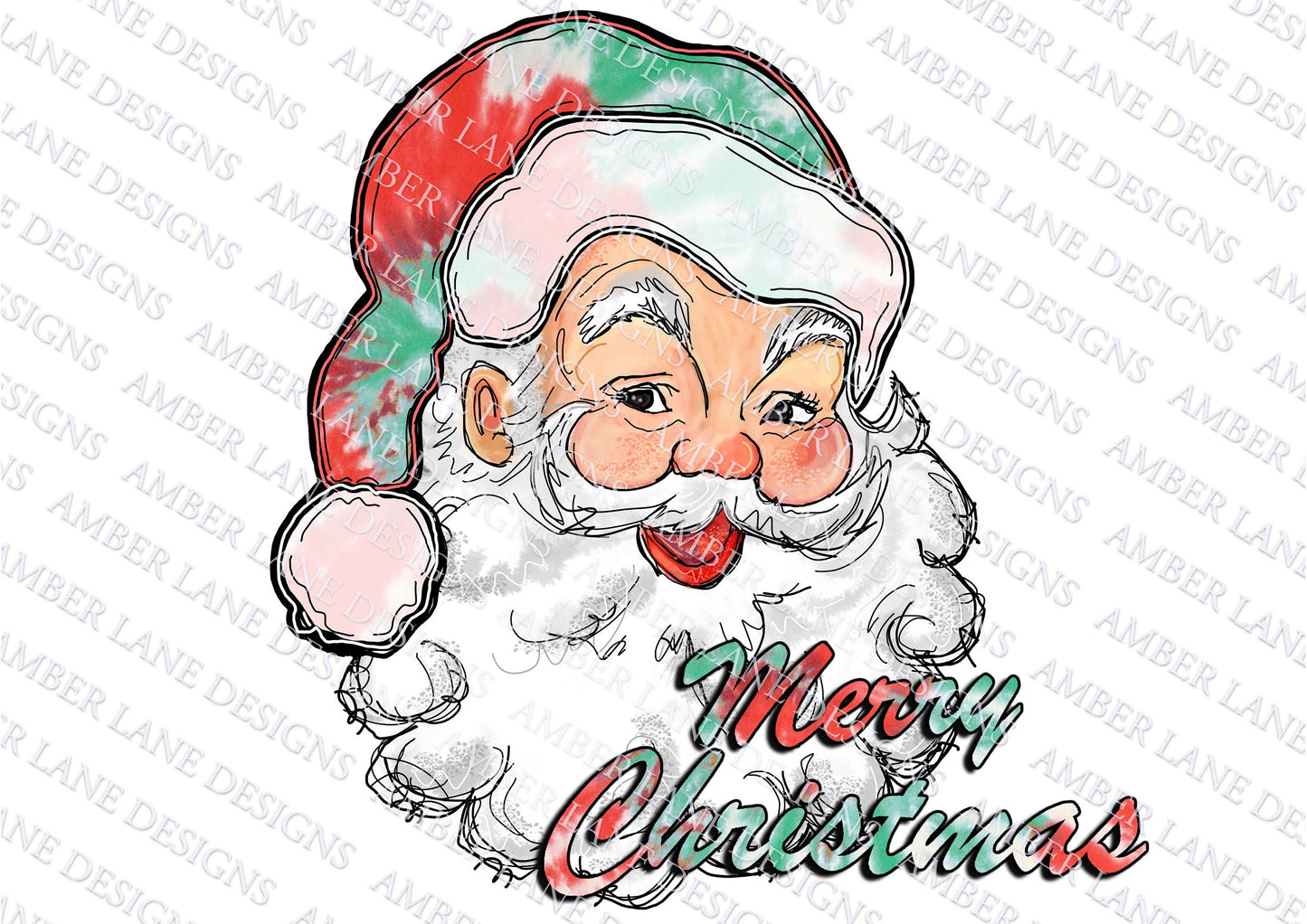 Retro Tie-Dye Twist: Vintage Santa Face with Tie Dye Santa Hat PNG Merry and Groovy Sublimation Psychedelic Santa Cheer
