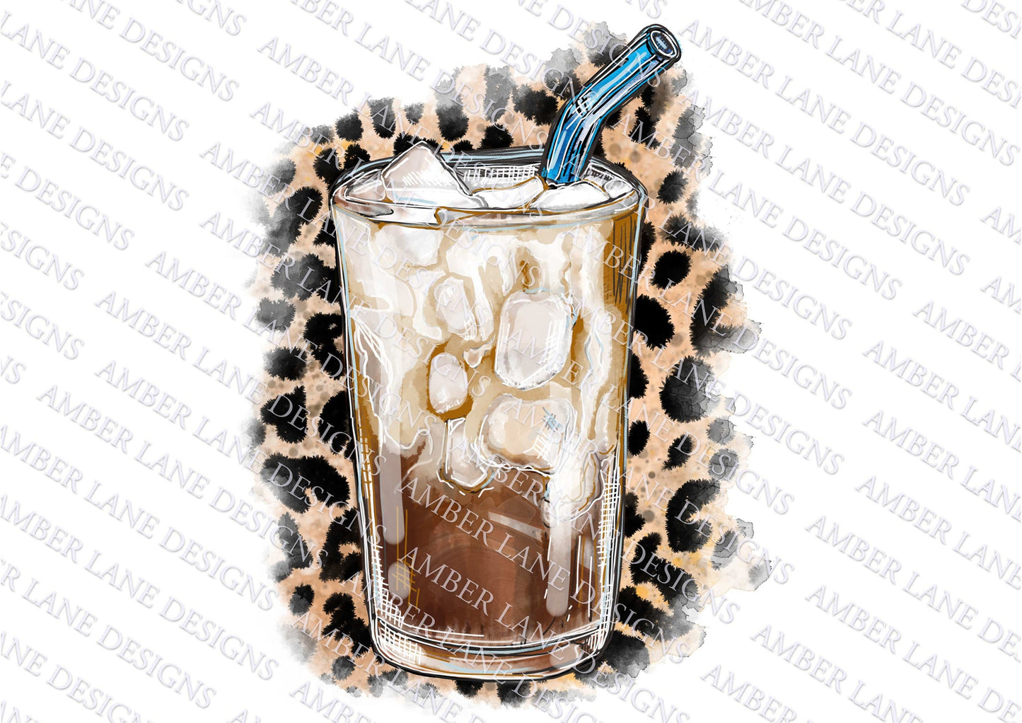 Iced coffee Latte with leopard, coffee png, png file, Sublimation.