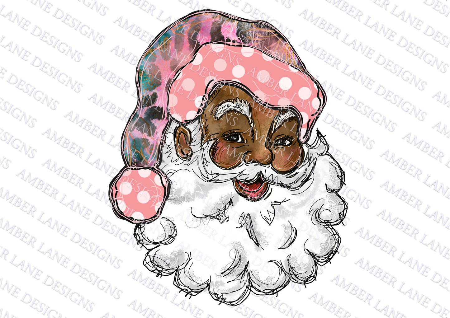 Vintage Santa Claus with Pink Leopard, polka dot Santa Hat ,Father Christmas , PNG Design tumbler wrap