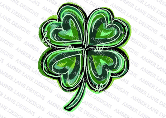 Four Leaf Clover, chalk style,St Patrick's Day Green Four Leaf Clover, png file