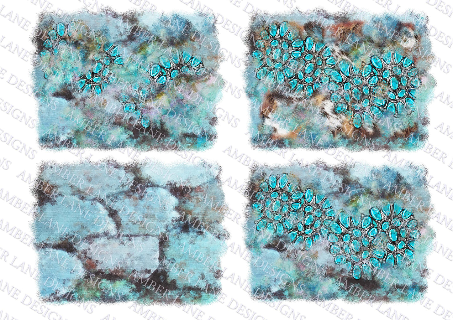 Turquoise stone and Cowhide texure bundle background, 4 PNG files, Distressed western Background