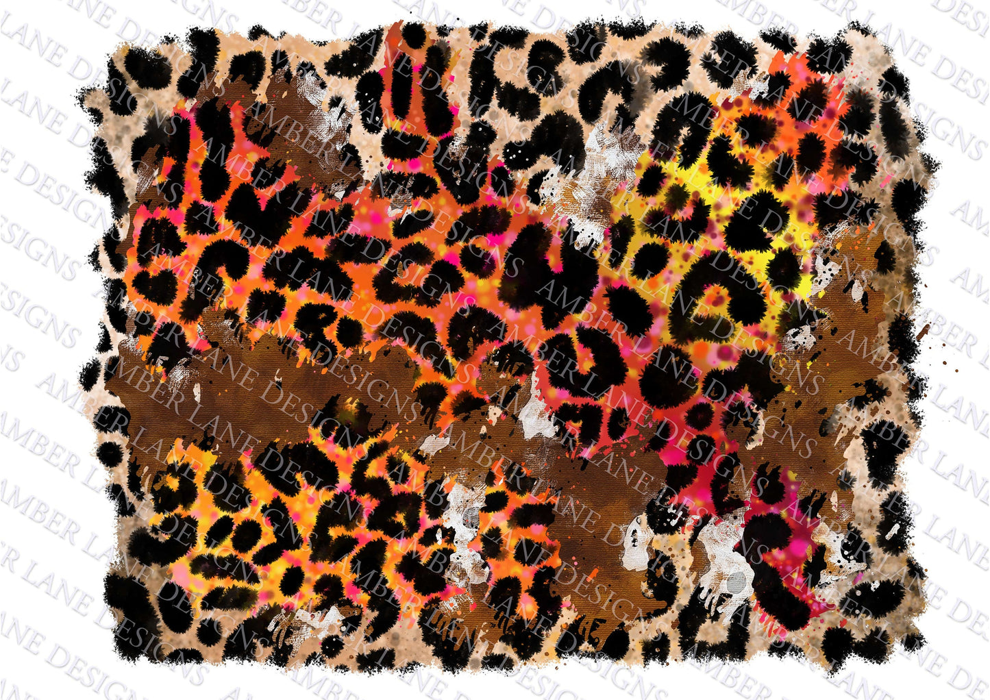 Cowhide and Orange Leopard Western Background PNG, Distressed Grunge Splash Background