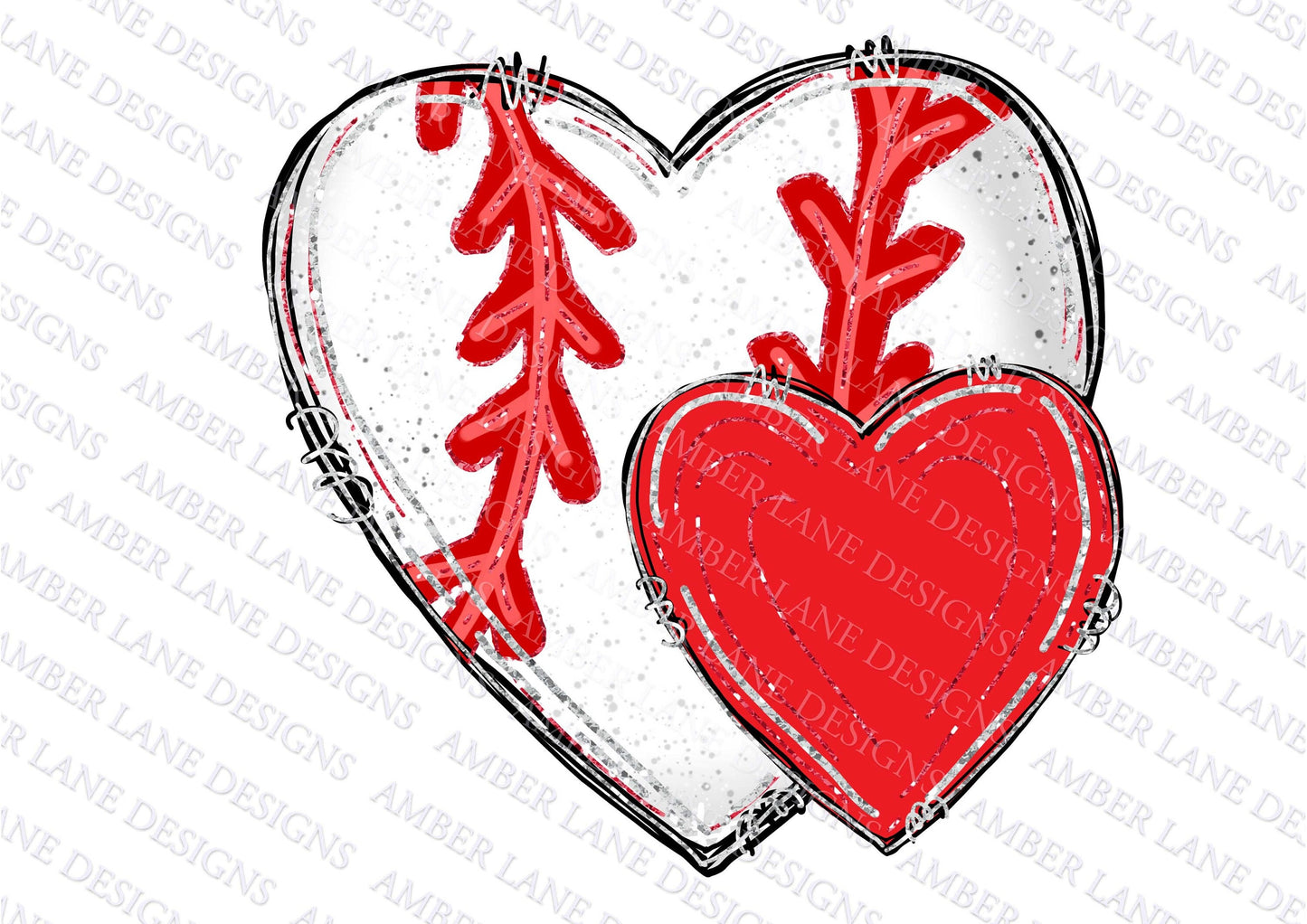 Baseball Hearts, sports valentine, red heart,  Baseball doodle Design png file tumbler wrap