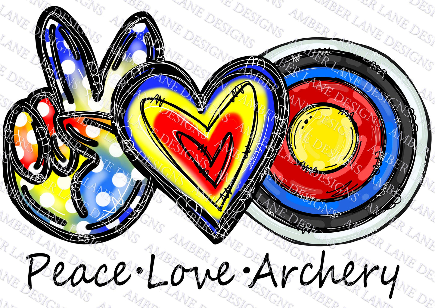 Peace Love Archery, hand drawn, png file