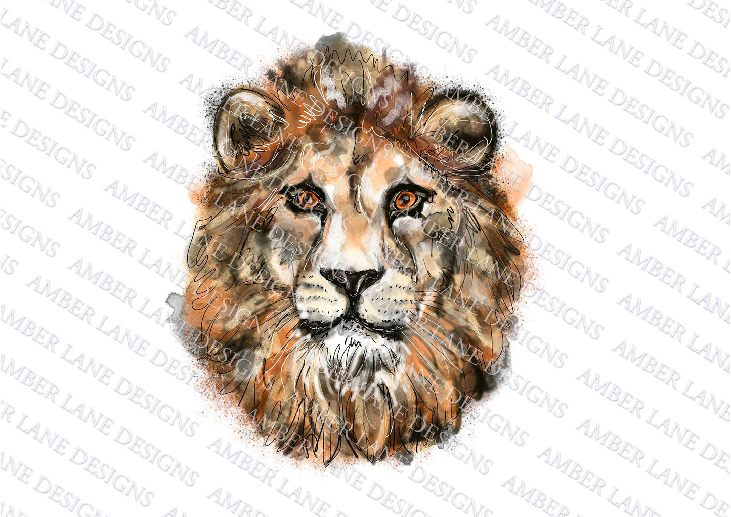 Lion face png. Hand drawn watercolor sublimation png file.