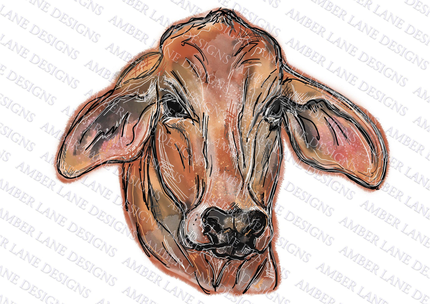 Red Brahman Cow Hand Drawn watercolor, Sublimation PNG. tumbler wrap