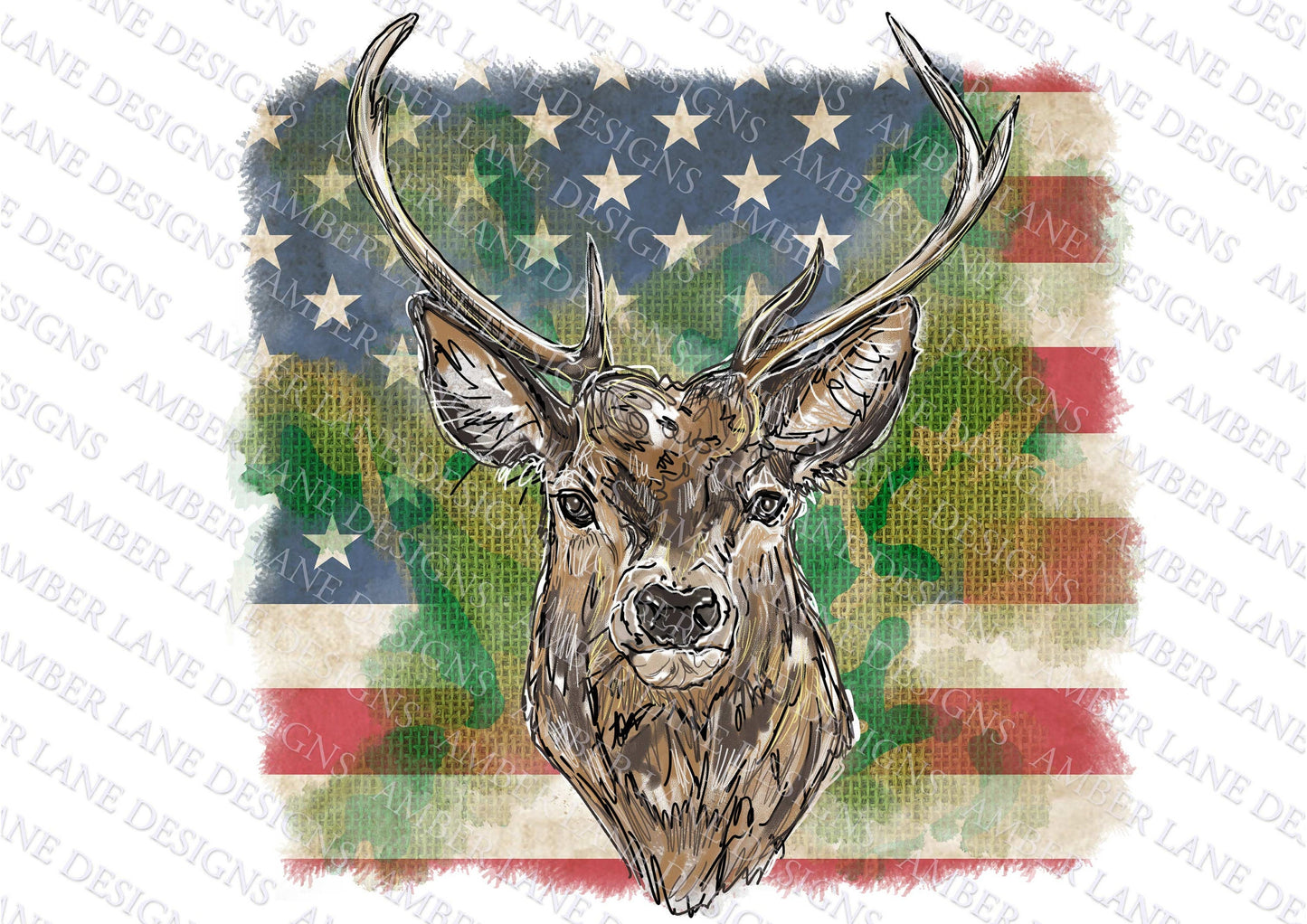 Stag/ Deer with USA flag and camouflage background  PNG file