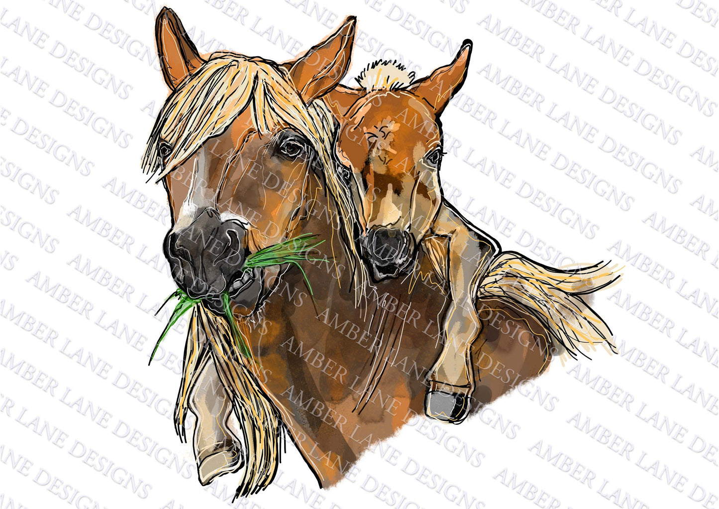 Mother and baby horse watercolor png file | horse lover| sublimation design