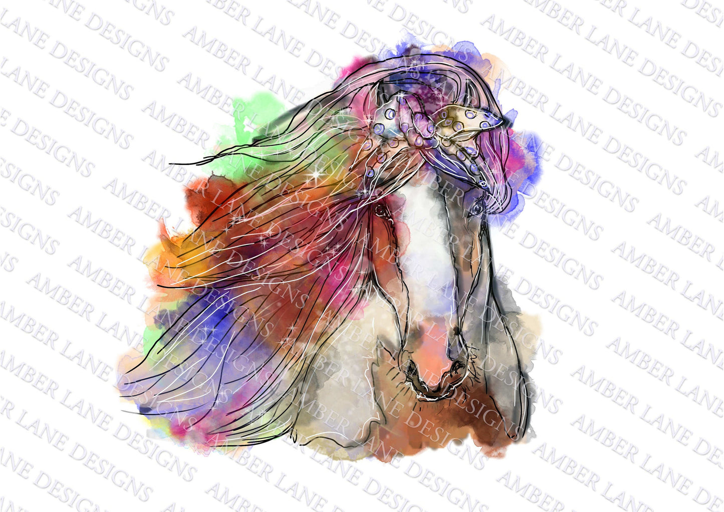 Rainbow watercolor horse with bandana, png file| sublimation design