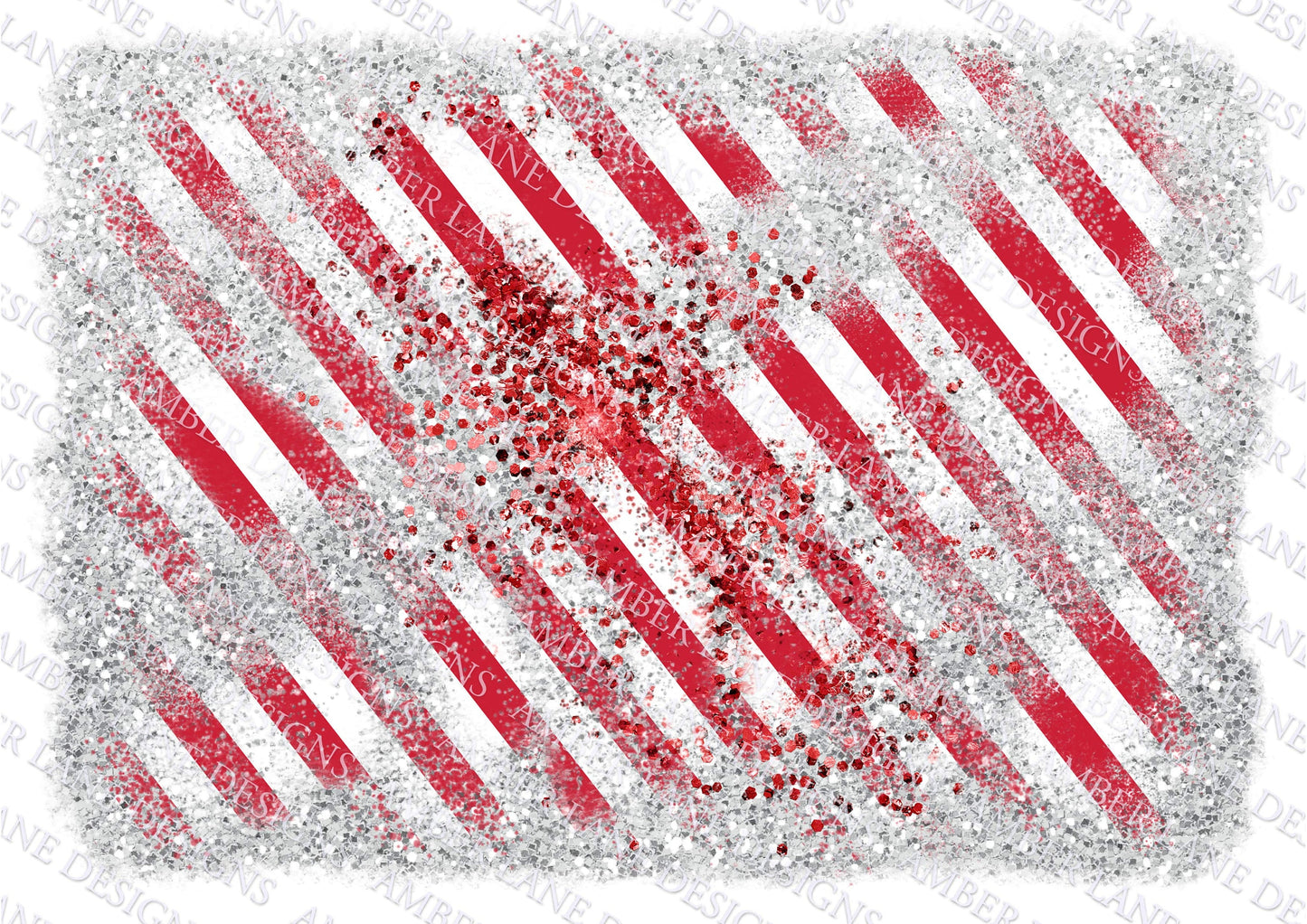 Peppermint candy cane with red and silver glitter, scrapbook background, png file