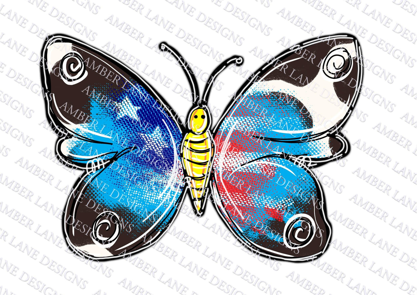 Cowhide and USA doodle Butterfly PNG, Sublimation tumbler wrap