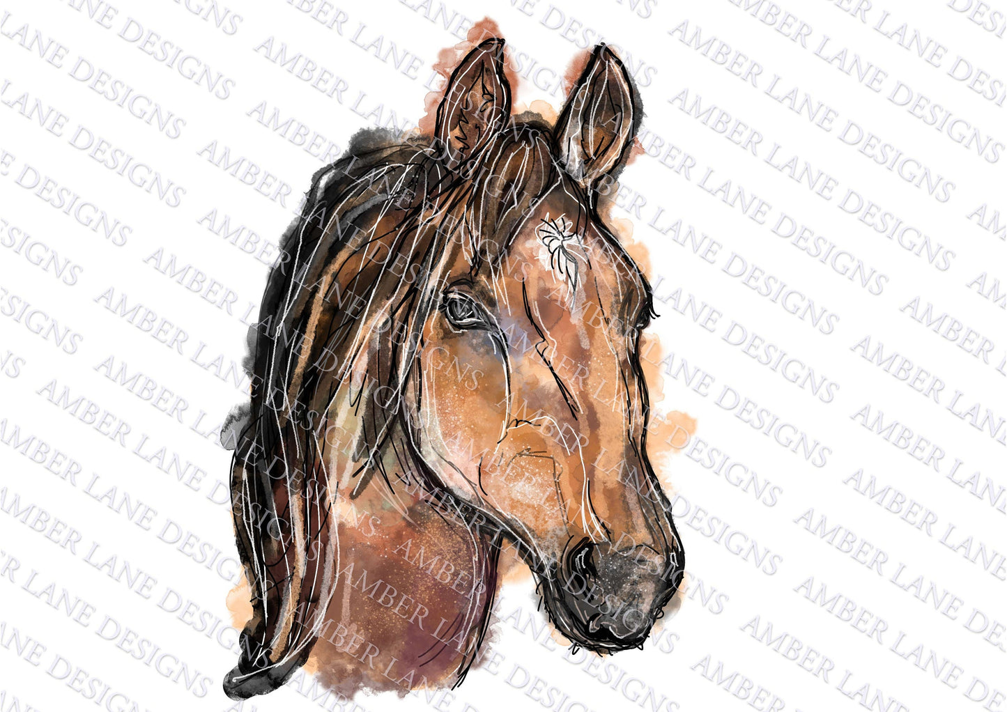 Brown Horse watercolor portait painting horse lover| sublimation design| Watercolor download