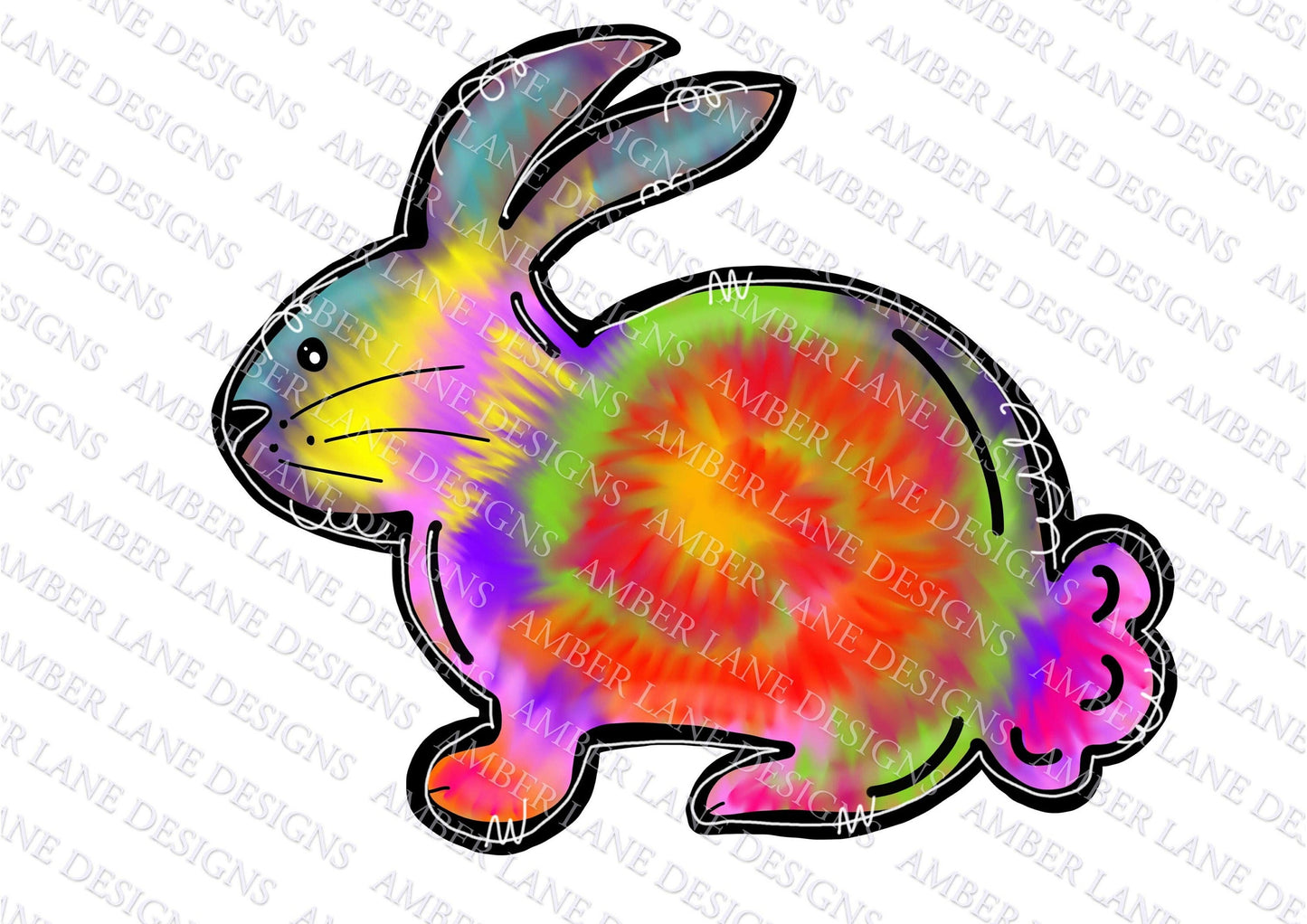 Rainbow Tie Dye Doodle Easter Bunny PNG Digital File.