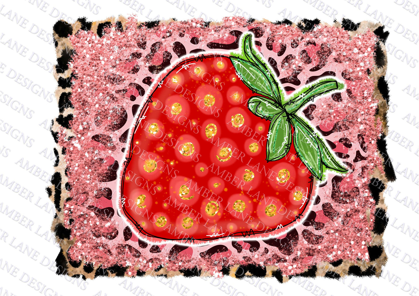 Strawberry leopard and pink glitter, png file, summer fruit.