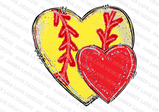 Softball Hearts png, sports valentine, red heart, Watercolor Sublimation , PNG Design