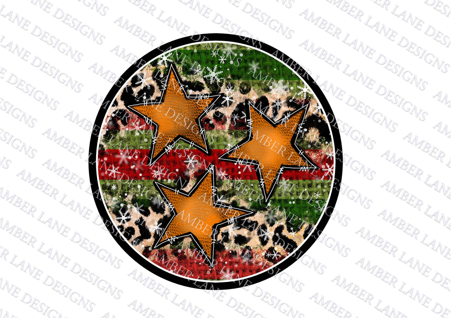 Burlap Bliss in Tennessee: Christmas and Orange Tri Star Sublimation Design Leopard Snowfall Soiree