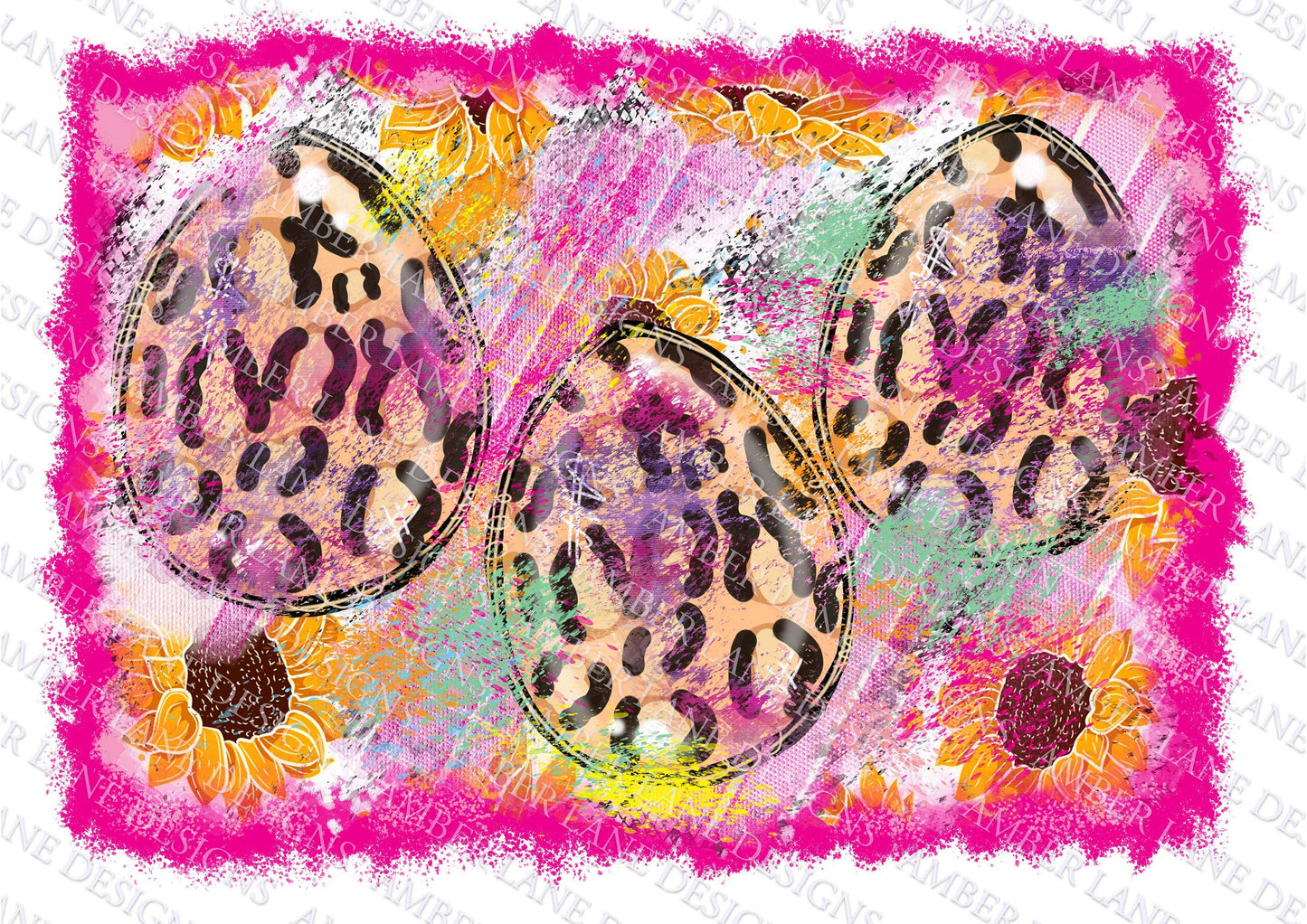 Easter Leopard Eggs Background with pink plaid and sunflowers. PNG file. Flatted Image.