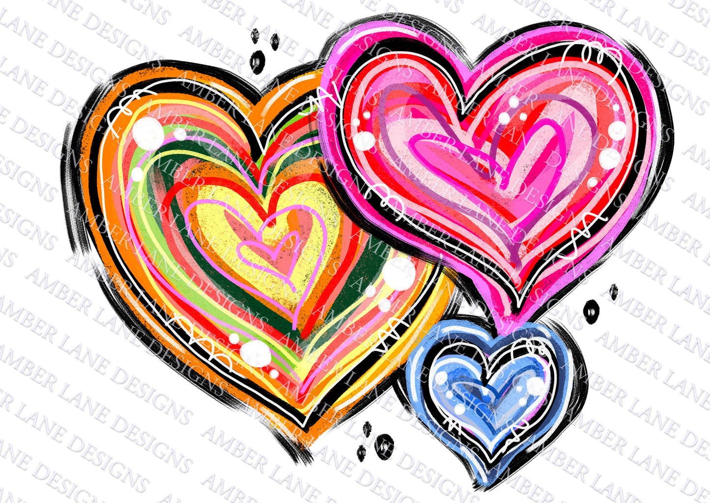 Valentine's Rainbow Chalky Hearts: Doodle Art PNG