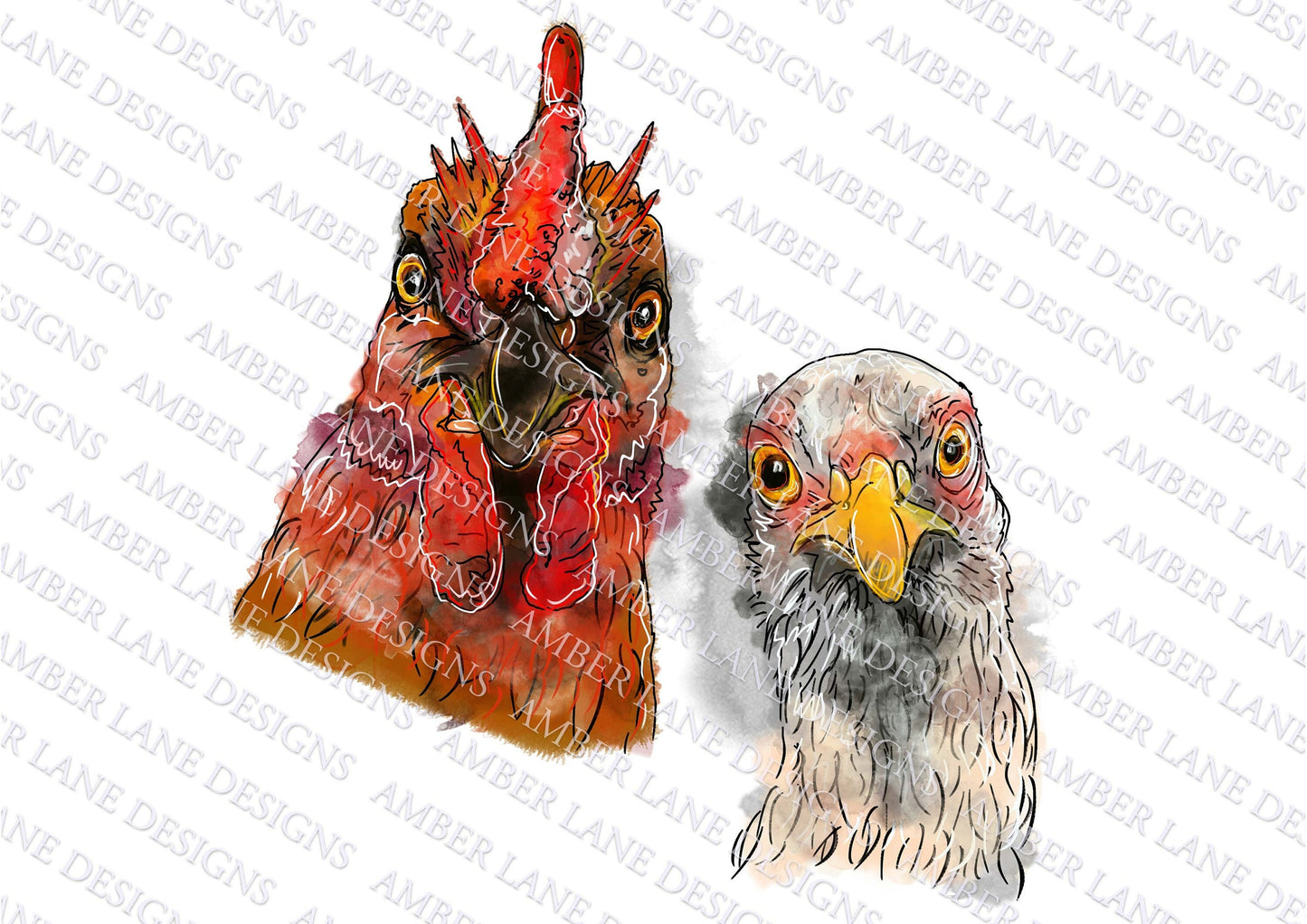 Two Cute Watercolor Chickens PNG Hand Drawn Sublimation File tumbler wrap
