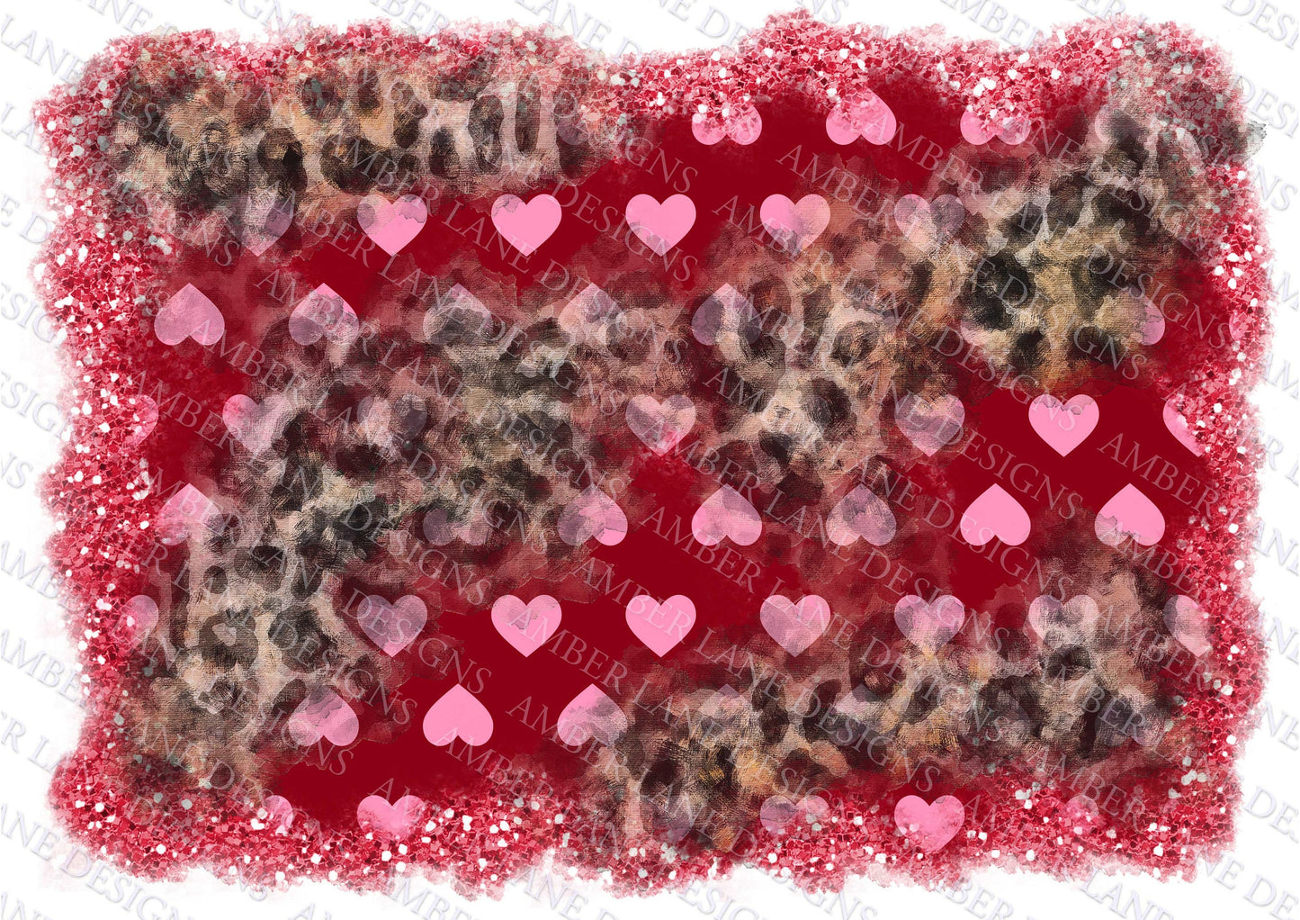 Hearts Glitter and leopard Valentines PNG Splash Frame. tumbler wrap