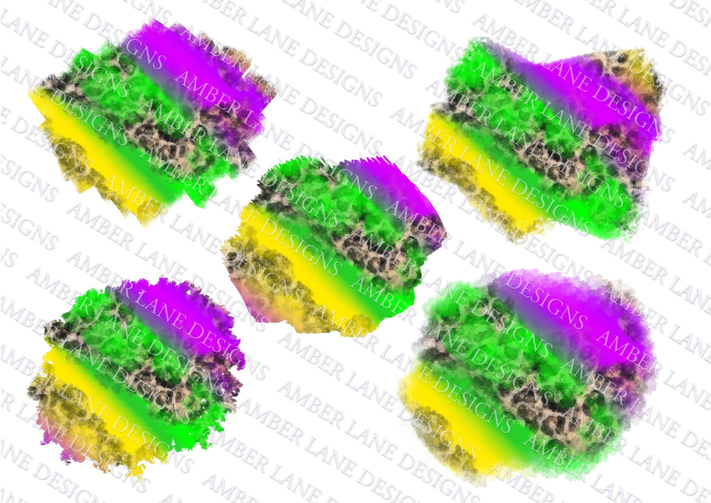 Mardi Gras and Leopard t-shirt patches, decoration, 5 png files