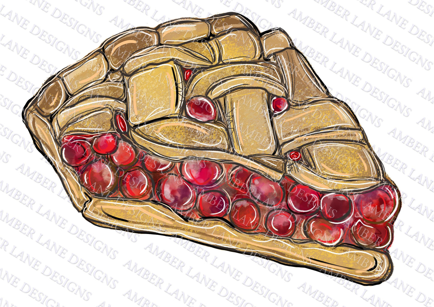 Cherry Pie png digital file. Hand drawn watercolor art.