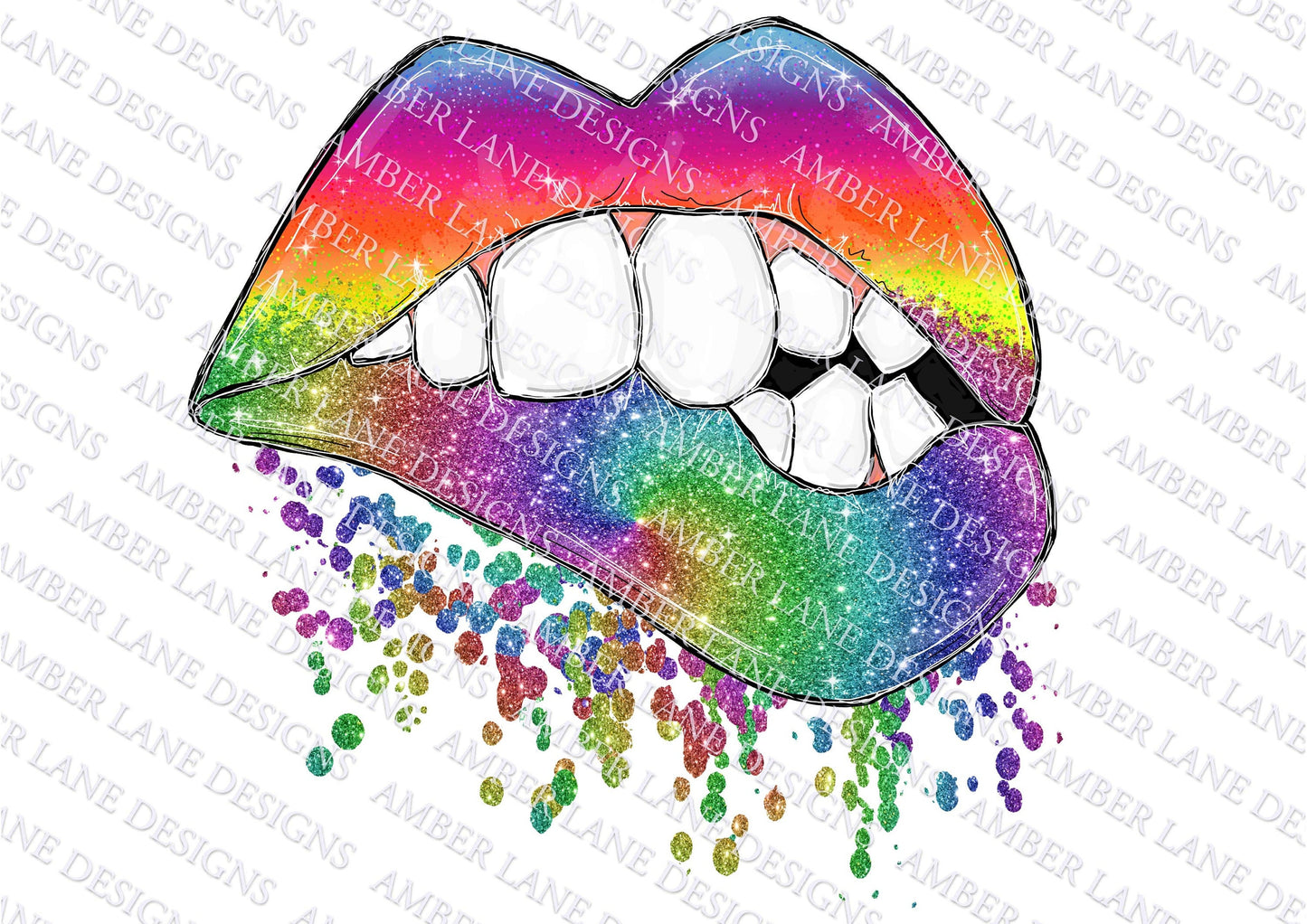 Dripping Rainbow Glitter Lips Png, Sublimation Design