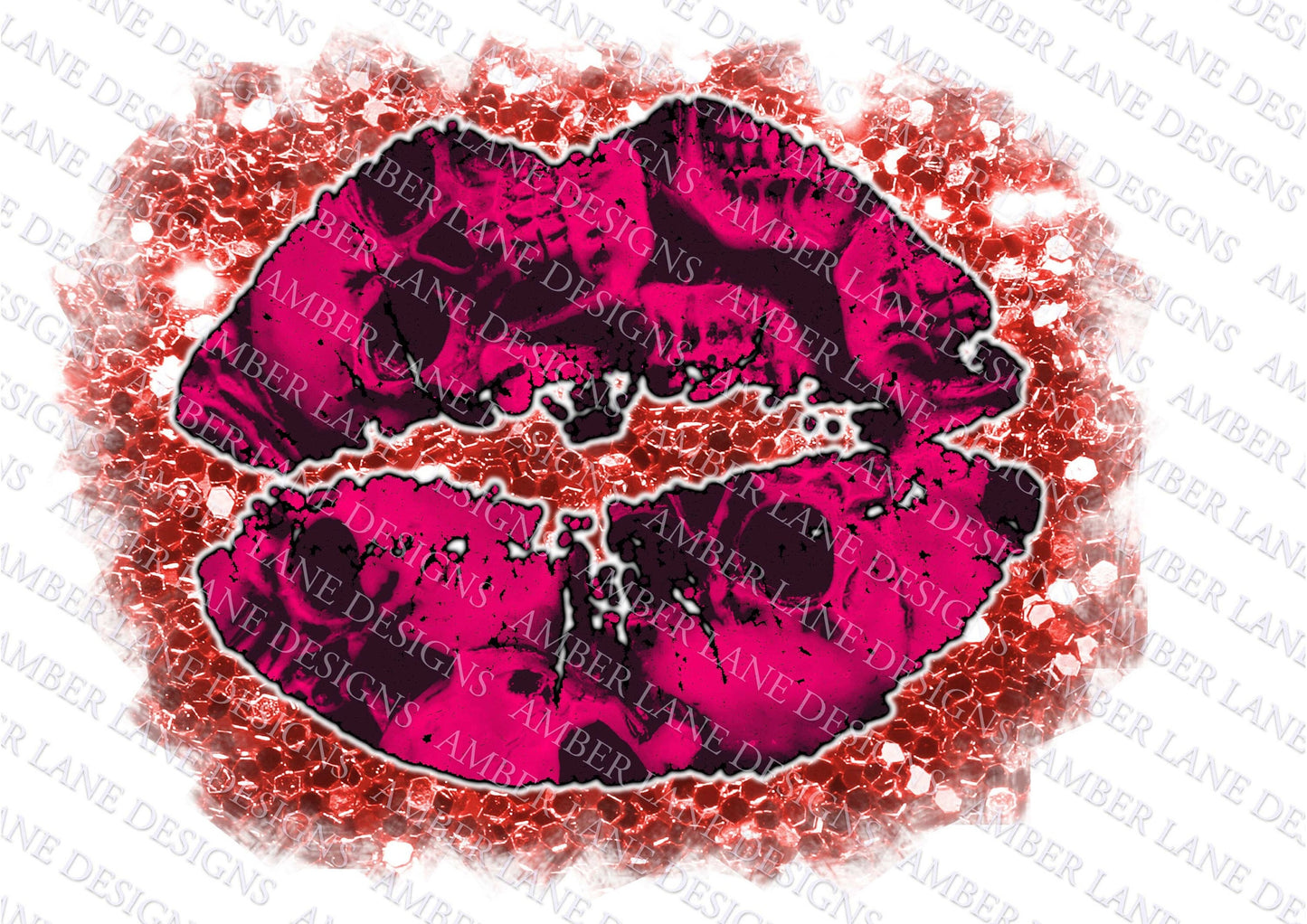 Skull Goth lips on glitter background, PNG Sublimation Design (flattened image)