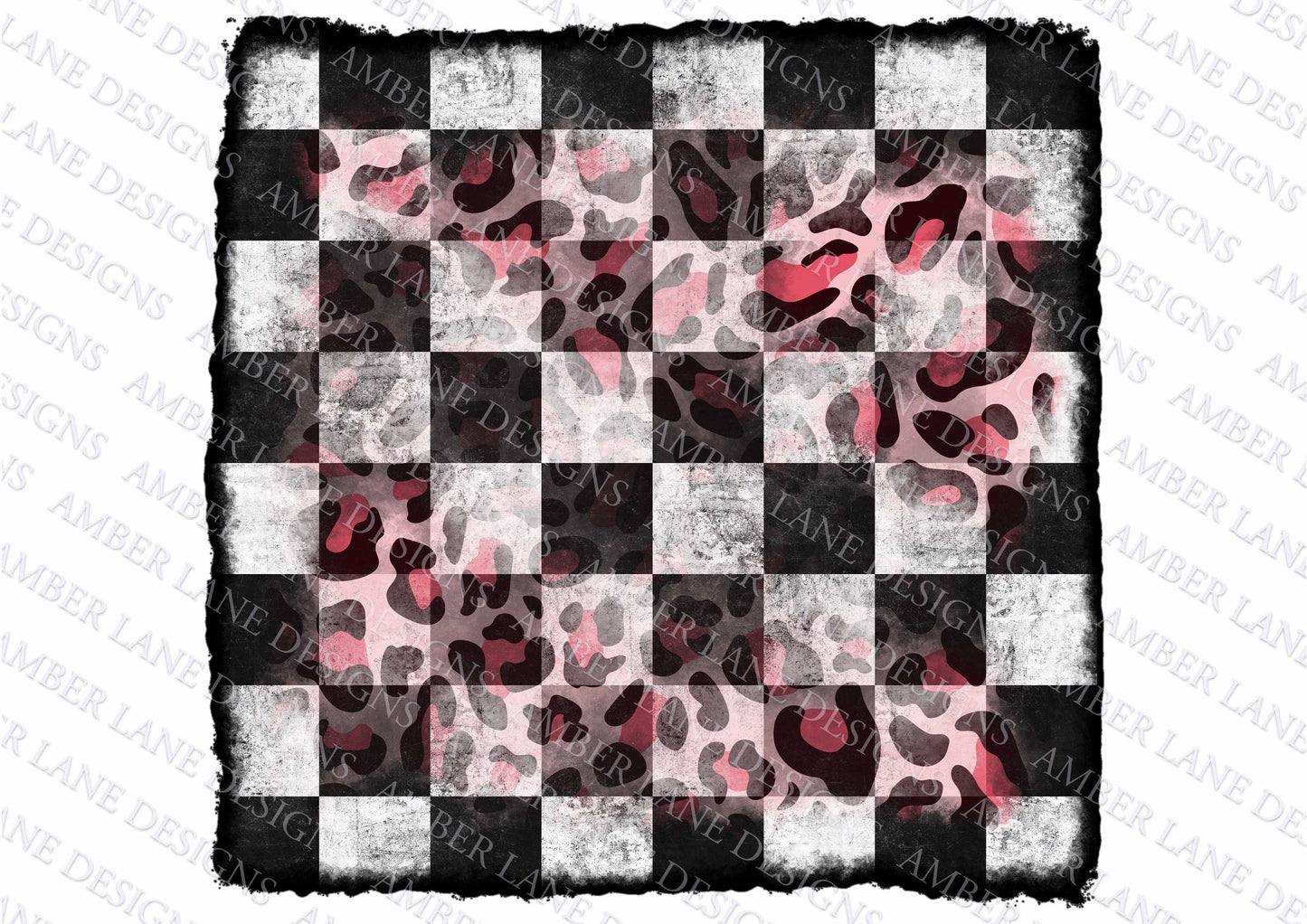 Checkerboard Racing Flag With Pink Cheetah Background