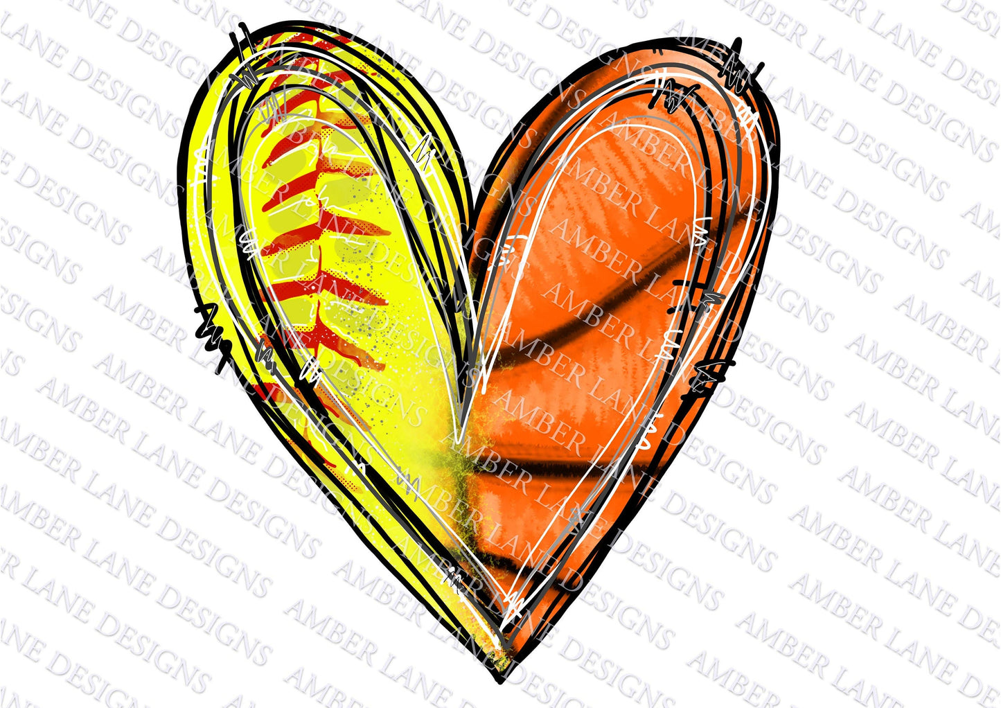 Half Softball Half Basketball Heart png, Watercolor Sublimation , PNG Design | Softball Design