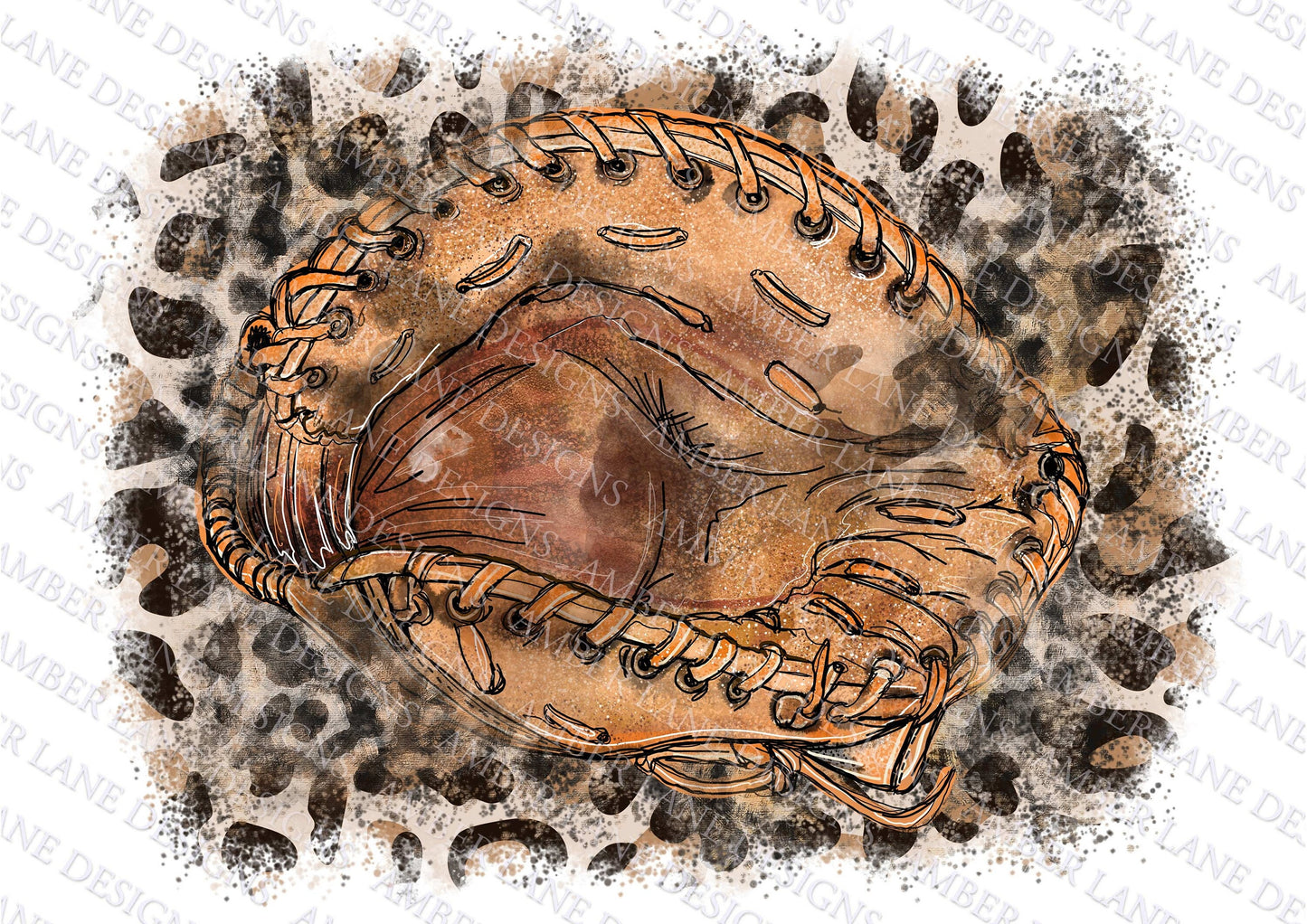 Baseball Catchers Glove on Leopard background png file Sublimation Design (flattened image)