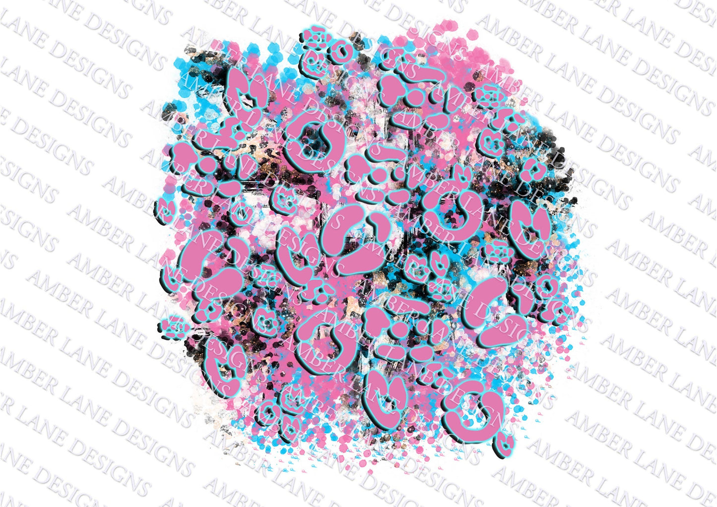 Turquoise and Pink Neon Leopard Bleach T-Shirt Patch Png File.