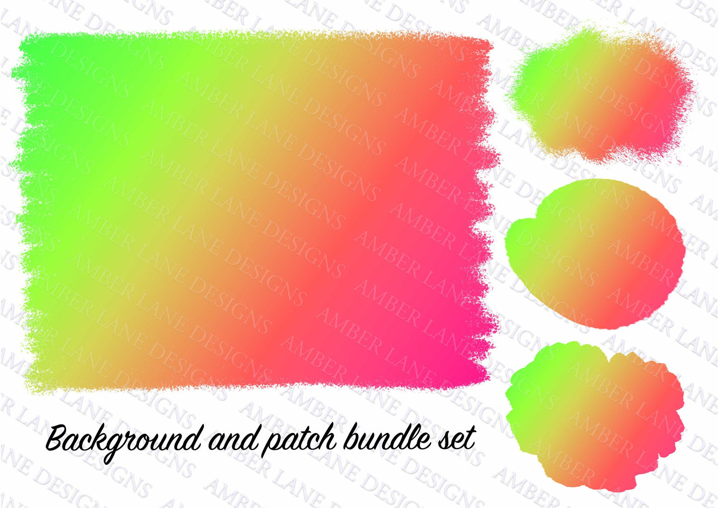 Tropical Neon Ombre frame and T-Shirt Patches Bundle 4 PNG files