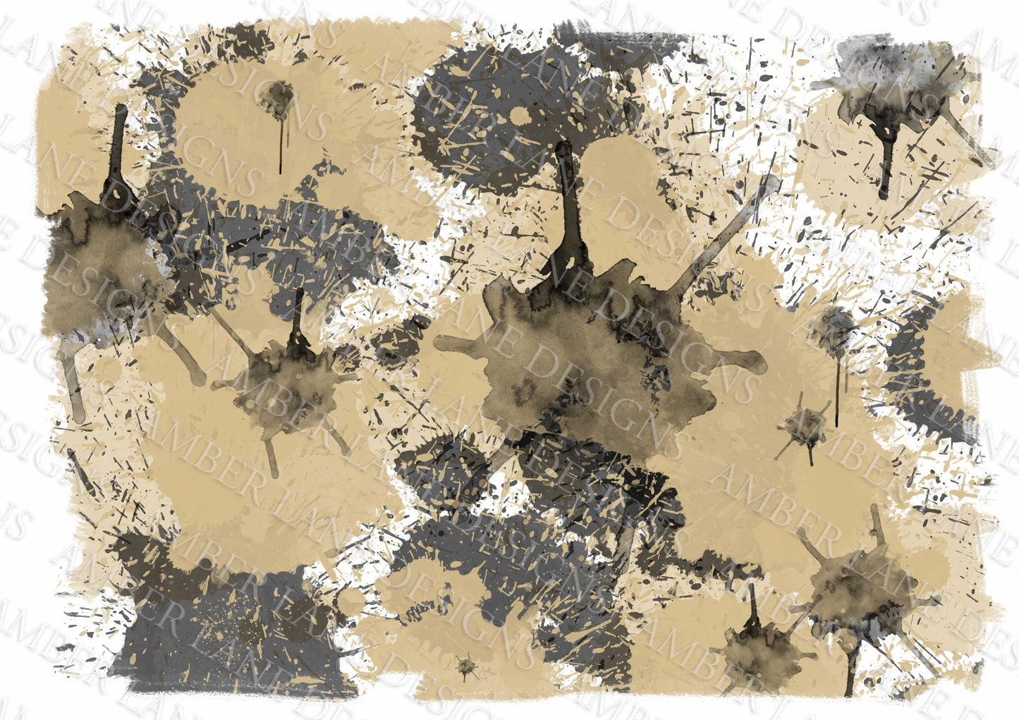 Black and Gold Paint Splatter background Sublimation png file (on white background)