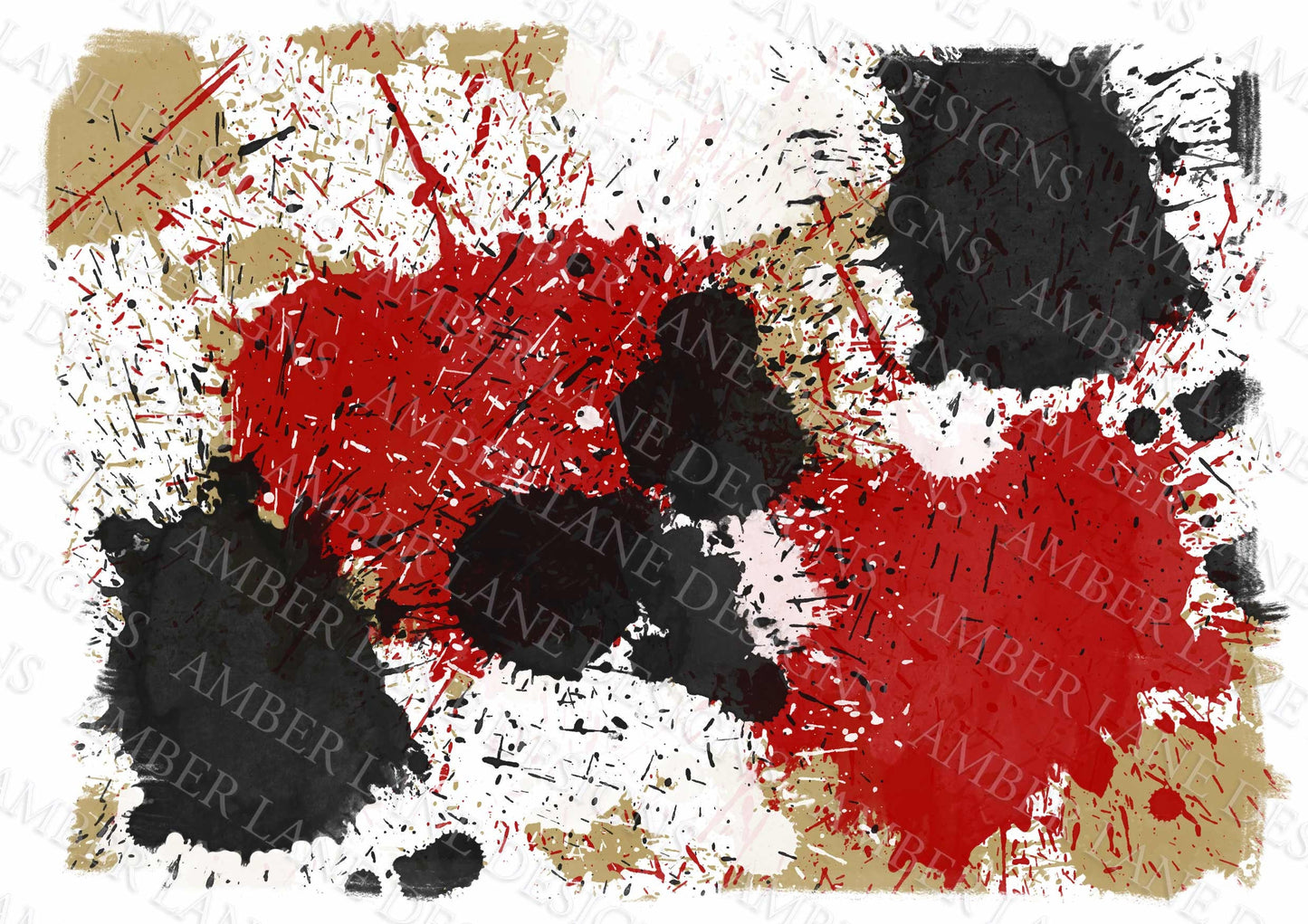 Red Gold Black and White Paint Splatter background Sublimation png file