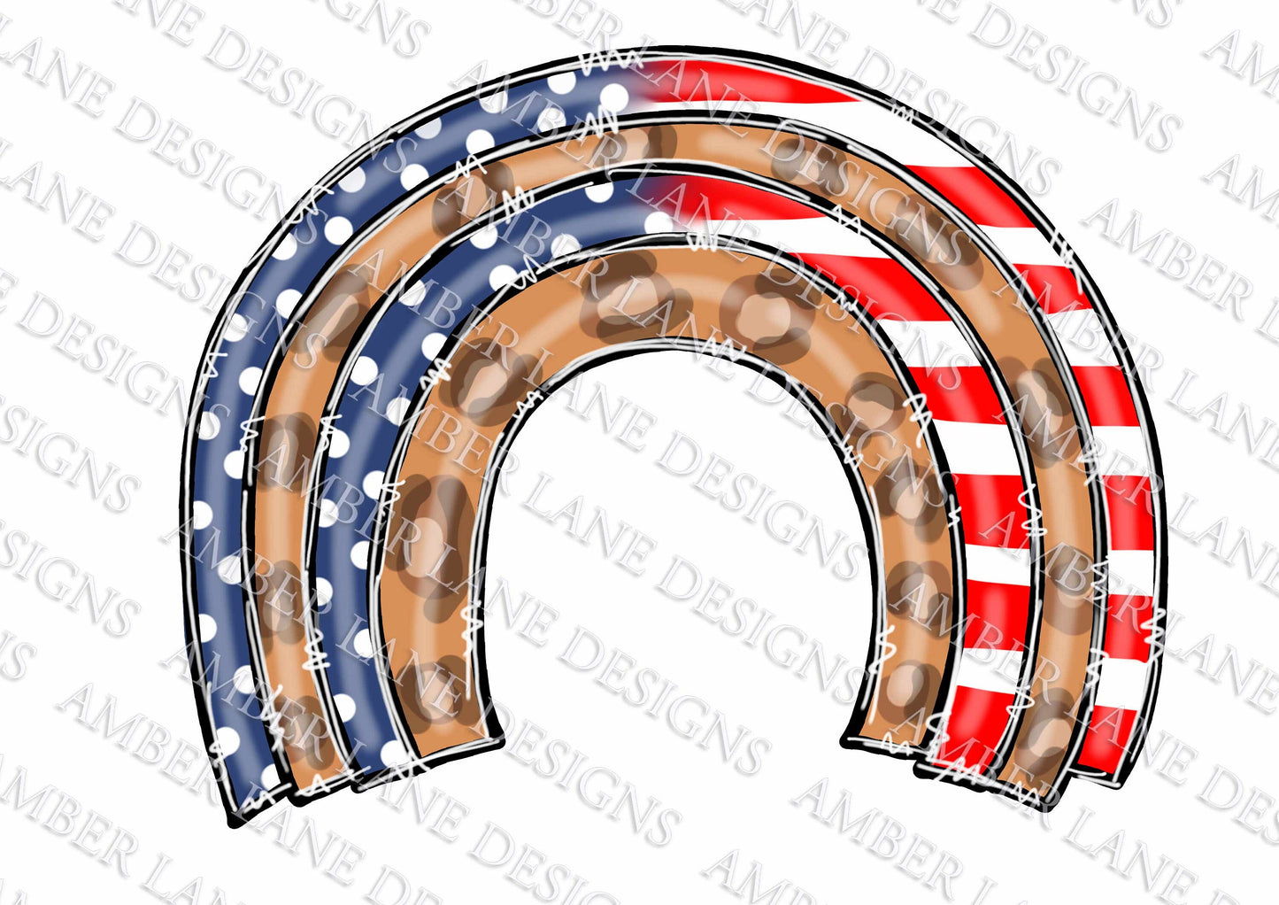 USA doodle rainbow with leopard print png file